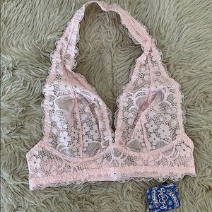 Free People Intimately galloon lace halter bralette top - ballet pink NWT